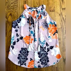 C&E Mauve Multicolor Floral Print Sleeveless Tassel Blouse Top Women’s Medium